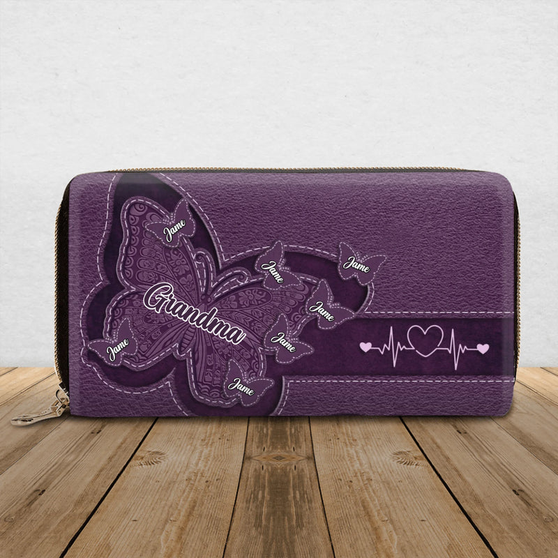 Personalized Grandma Butterfly Long Wallet – Custom Kids Names up to 7 Children – Wallet Gift for Grandma from Grandkids