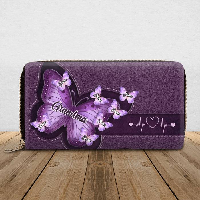 Personalized Grandma Butterfly Long Wallet – Custom Kids Names up to 7 Children – Gift Idea For Mother's Day/ Grandma/ Mom from Kids