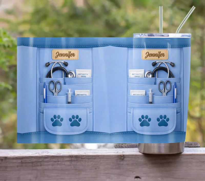 Personalized Dog Groomer Tumbler – Custom Name Paw Print Stainless Steel Tumbler – Dog Grooming Gift, Pet Lover Travel Cup