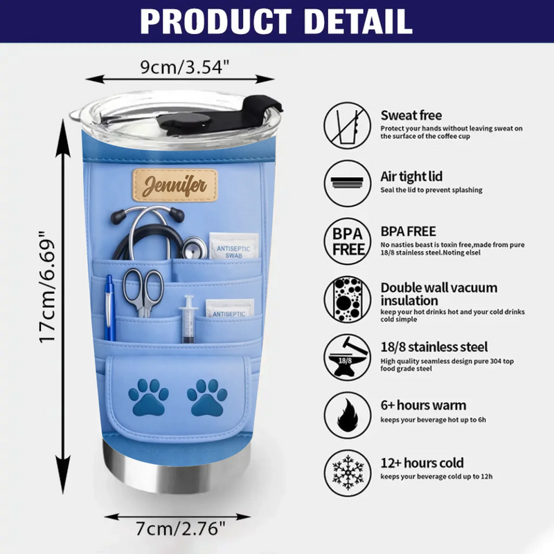 Personalized Dog Groomer Tumbler – Custom Name Paw Print Stainless Steel Tumbler – Dog Grooming Gift, Pet Lover Travel Cup