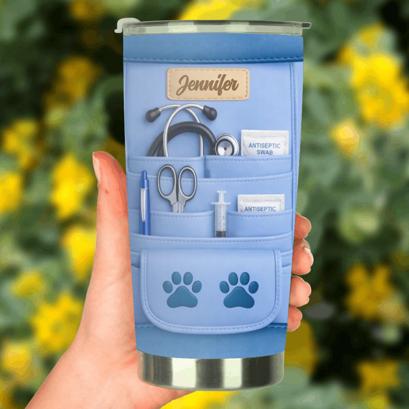 Personalized Dog Groomer Tumbler – Custom Name Paw Print Stainless Steel Tumbler – Dog Grooming Gift, Pet Lover Travel Cup