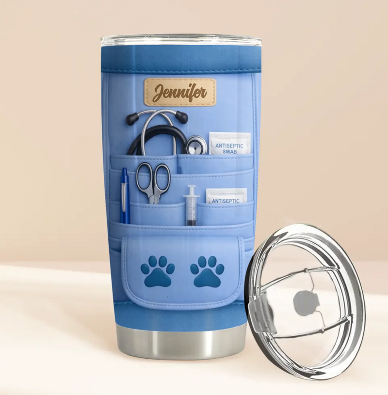 Personalized Dog Groomer Tumbler – Custom Name Paw Print Stainless Steel Tumbler – Dog Grooming Gift, Pet Lover Travel Cup