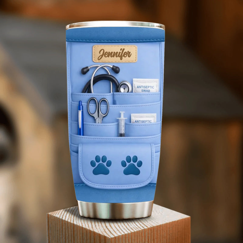 Personalized Dog Groomer Tumbler – Custom Name Paw Print Stainless Steel Tumbler – Dog Grooming Gift, Pet Lover Travel Cup