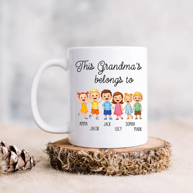 Personalized Grandma Coffee Mug – “This Grandma's Belongs To” Custom Kids Names – Gift for Grandma from Grandkids, Mother’s Day & Birthday Gift