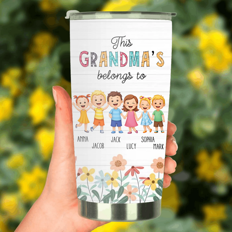 Personalized Grandma Tumbler – “This Grandma's Belongs To” Custom Kids Names – Gift for Grandma from Grandkids, Mother’s Day, Birthday Gift