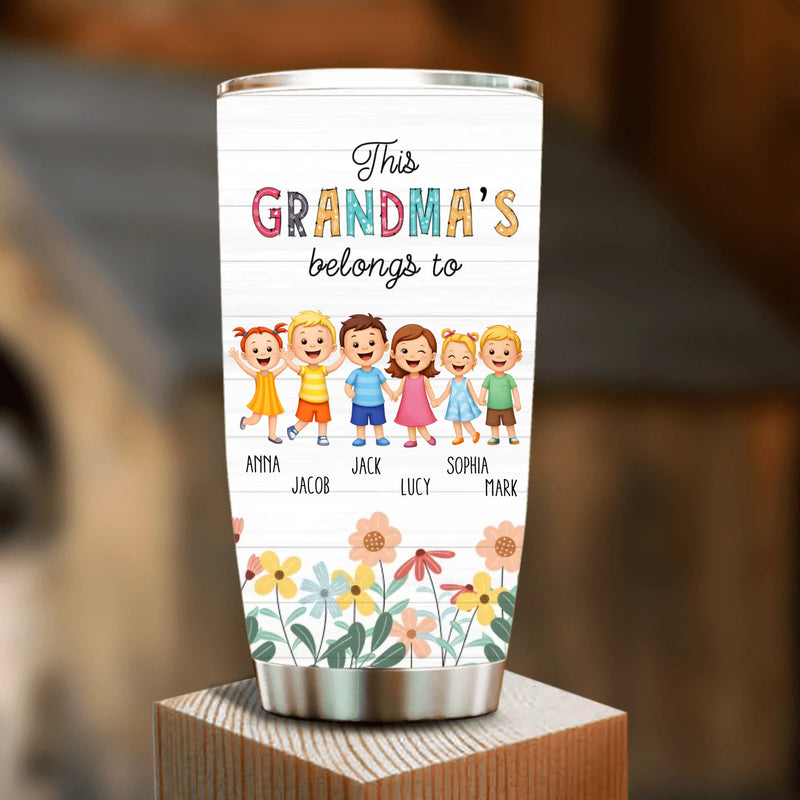 Personalized Grandma Tumbler – “This Grandma's Belongs To” Custom Kids Names – Gift for Grandma from Grandkids, Mother’s Day, Birthday Gift