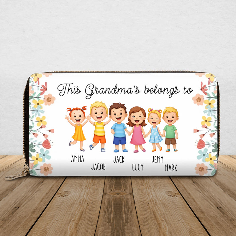 Personalized Grandma Long Wallet – “This Grandma Belongs To” Custom Kids Names Zipper Wallet – Gift for Grandma from Grandkids, Mother’s Day, Birthday Gift