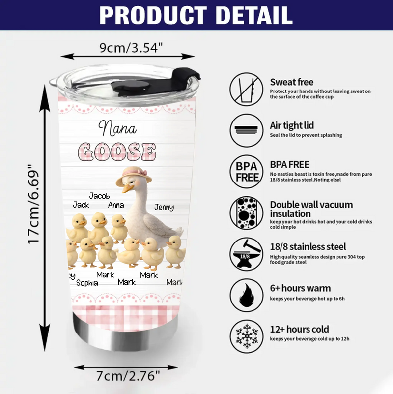 Personalized Grandma Goose Tumbler – Custom Goose & Grandkids Names – Nana's Goose – Gift for Grandma from Grandkids