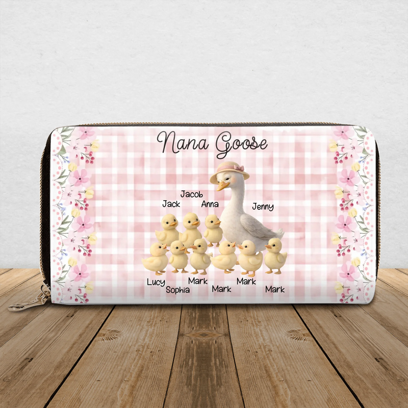 Personalized Nana Goose Long Wallet – Custom Grandma Goose Wallet with Grandkids Names – Nana’s Little Loves Zipper Wallet – Gift for Nana from Grandchildren
