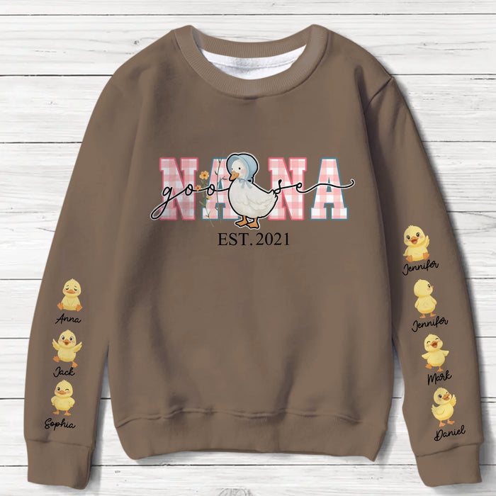 Personalized Nana Goose AOP T-shirt/ Sweater - Gift Idea For Grandma/ Nana/ Mother's Day - Nana with up to 7 Kids