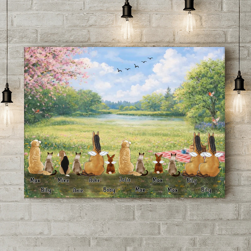 Personalized Spring Pet Canvas – Custom Up to 12 Pets Wall Art – Spring Nature Wall Art – Pet Lover Home Decor