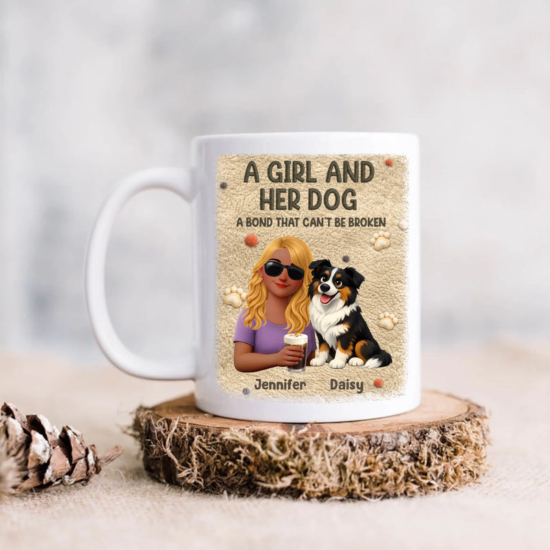 Personalized Girl and Her Dog Coffee Mug – A Bond That Can’t Be Broken - Custom Mug for Dog Lovers