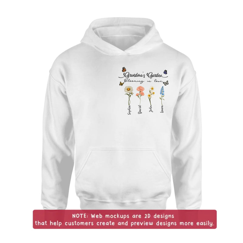 Personalized Grandma Garden Embroidered Shirt/ Hoodie - Custom Floral Shirt with Grandchildren Names, Blooming in Love Grandma - Gift Idea For Grandma/ Mother's Day