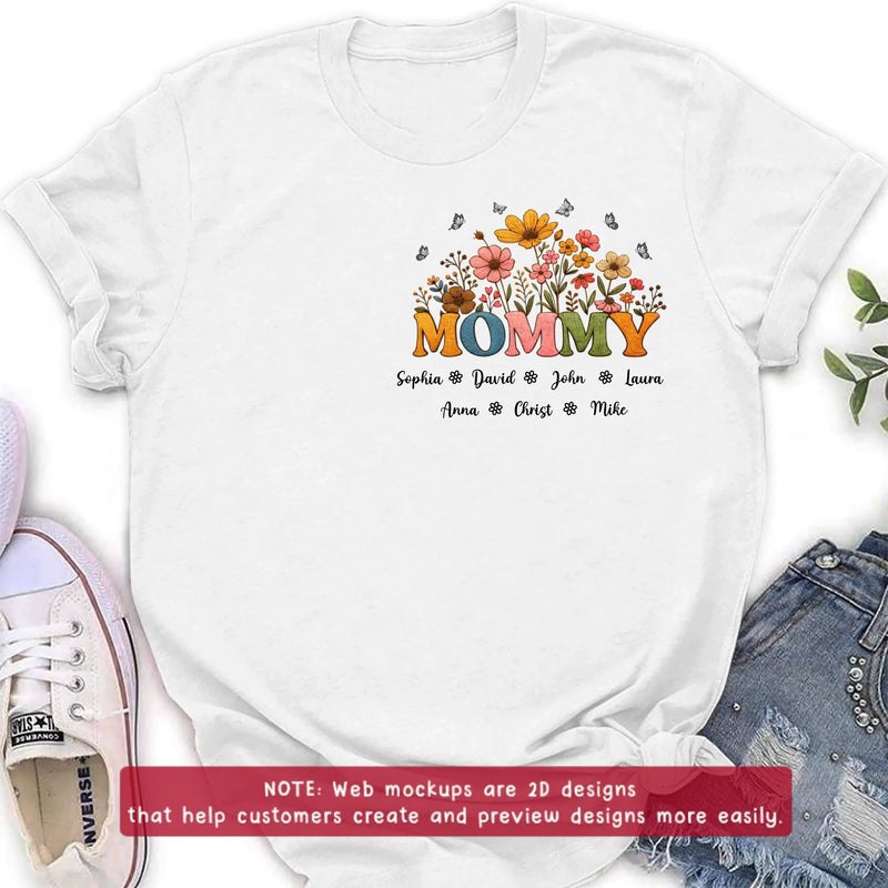 Personalized Mommy Birth Flower Embroidered Shirt/ Hoodie - Custom Kids Names Floral Mother’s Day Gift for Mom with up to 7 Kids