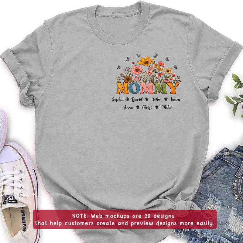 Personalized Mommy Birth Flower Embroidered Shirt/ Hoodie - Custom Kids Names Floral Mother’s Day Gift for Mom with up to 7 Kids