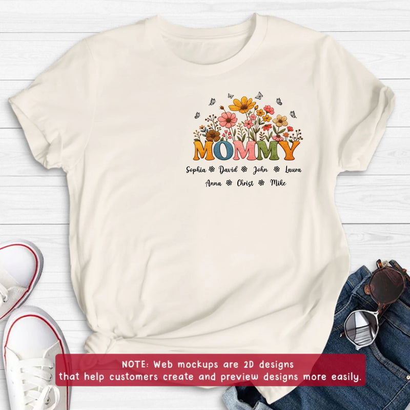 Personalized Mommy Birth Flower Embroidered Shirt/ Hoodie - Custom Kids Names Floral Mother’s Day Gift for Mom with up to 7 Kids
