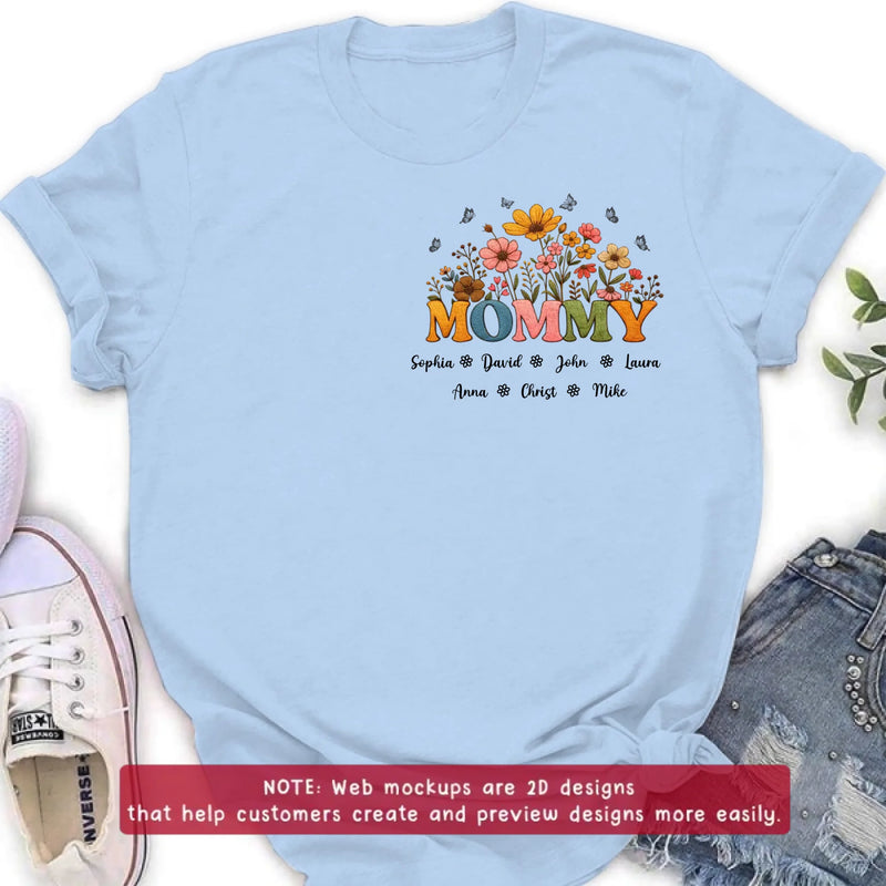 Personalized Mommy Birth Flower Embroidered Shirt/ Hoodie - Custom Kids Names Floral Mother’s Day Gift for Mom with up to 7 Kids