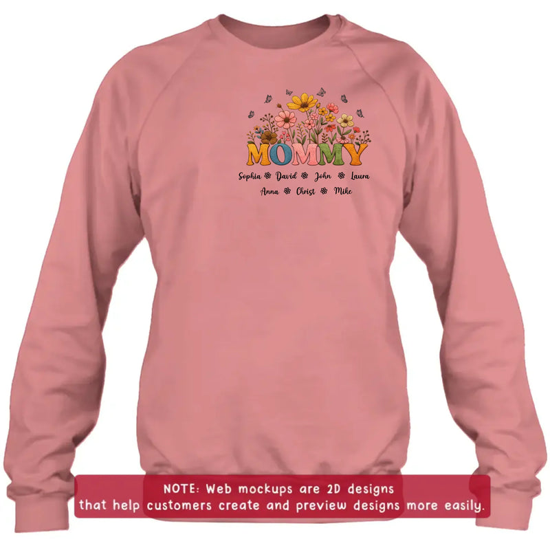 Personalized Mommy Birth Flower Embroidered Shirt/ Hoodie - Custom Kids Names Floral Mother’s Day Gift for Mom with up to 7 Kids