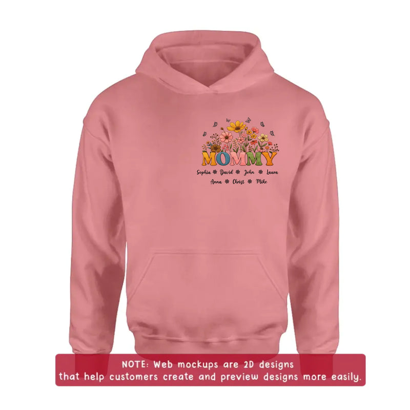 Personalized Mommy Birth Flower Embroidered Shirt/ Hoodie - Custom Kids Names Floral Mother’s Day Gift for Mom with up to 7 Kids