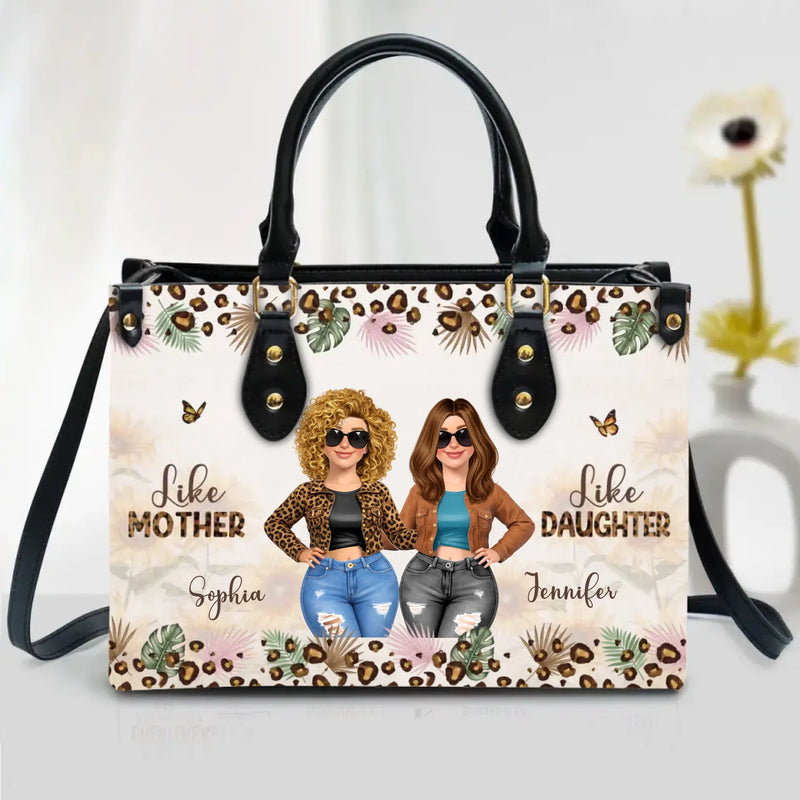 Personalized Mother and Daughter PU Leather Handbag with Long Straps - Like Mother Like Daughter - Gift Idea For Mother's Day/ Birthday/ Mom/ Daughter