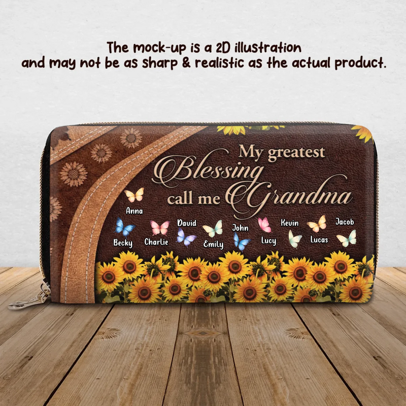 Personalized Grandma Long Wallet - Mother's Day Gift Idea with up to 10 Kids - My Greatest Blessing Call Me Grandma