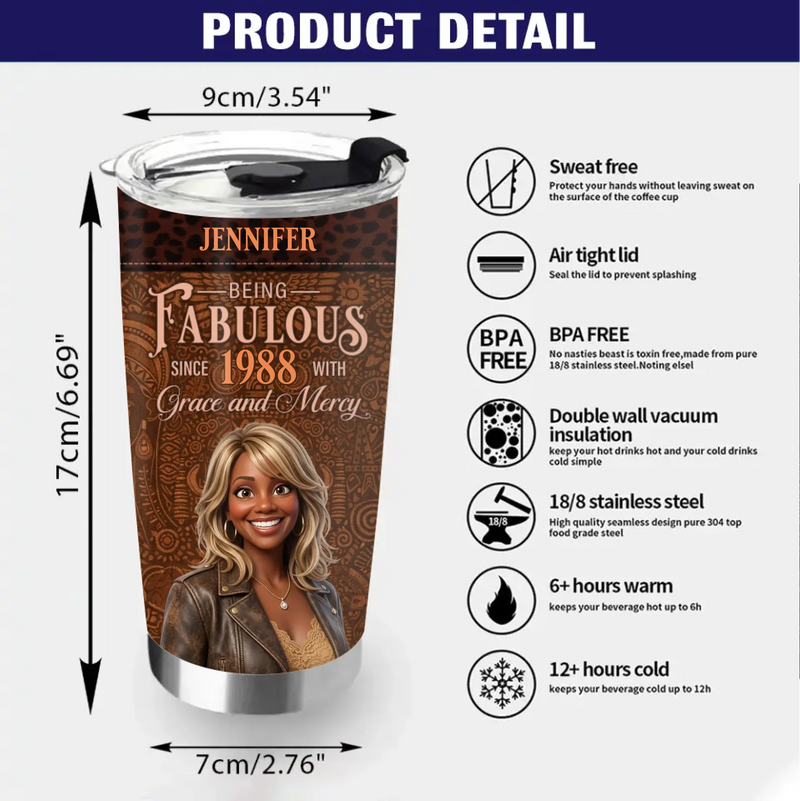 Personalized Mom Tumbler - Mother's Day Gift Idea For Mom/ Grandma - Being Fabulous Since 1988 with Grace and Mercy