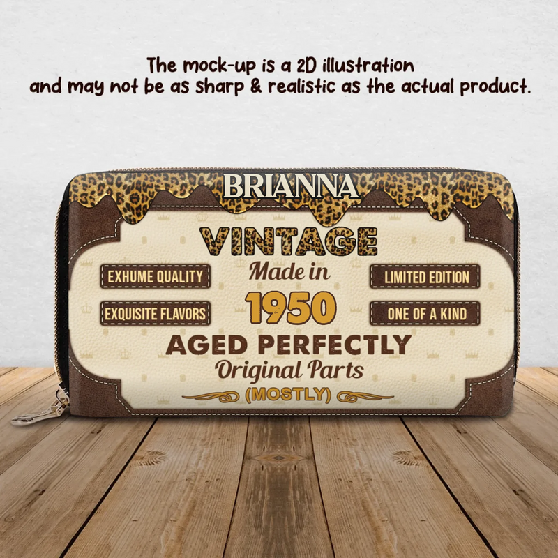 Personalized Vintage 1950 Long Wallet – “Aged Perfectly Original Parts” Custom Name – Birthday, Anniversary or Christmas Gift for Women