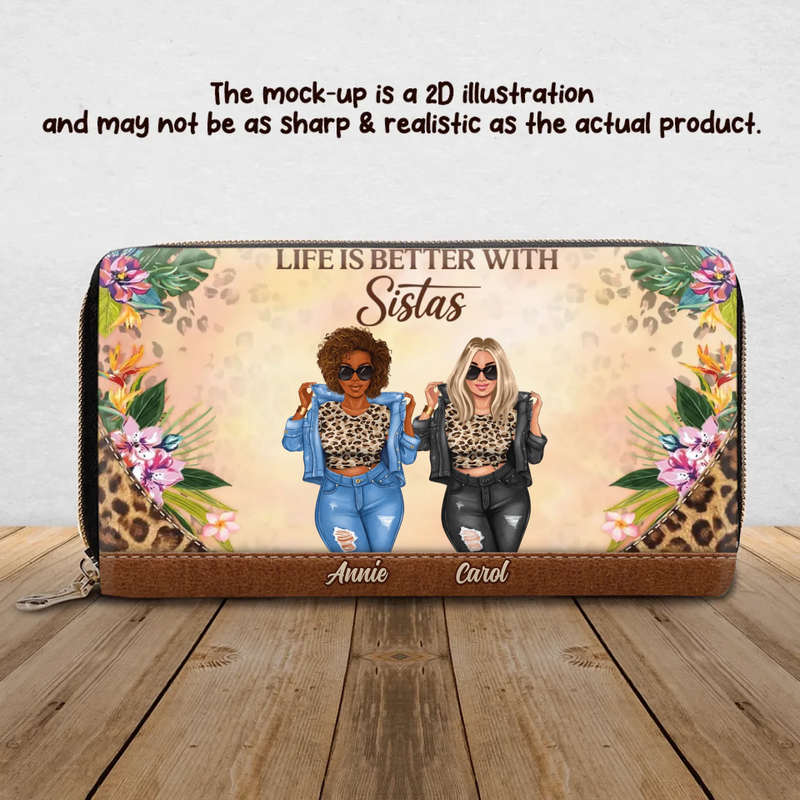 Personalized Sisters Long Wallet – “Life Is Better With Sistas” – Birthday, Christmas or Sister Appreciation Gift with up to 7 Sisters