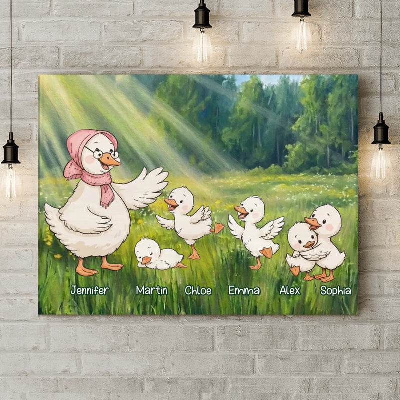 Personalized Nana Goose Canvas – Custom Grandma & Grandkids Names with up to 5 Kids – Cute Family Wall Art, Gift for Nana from Grandchildren