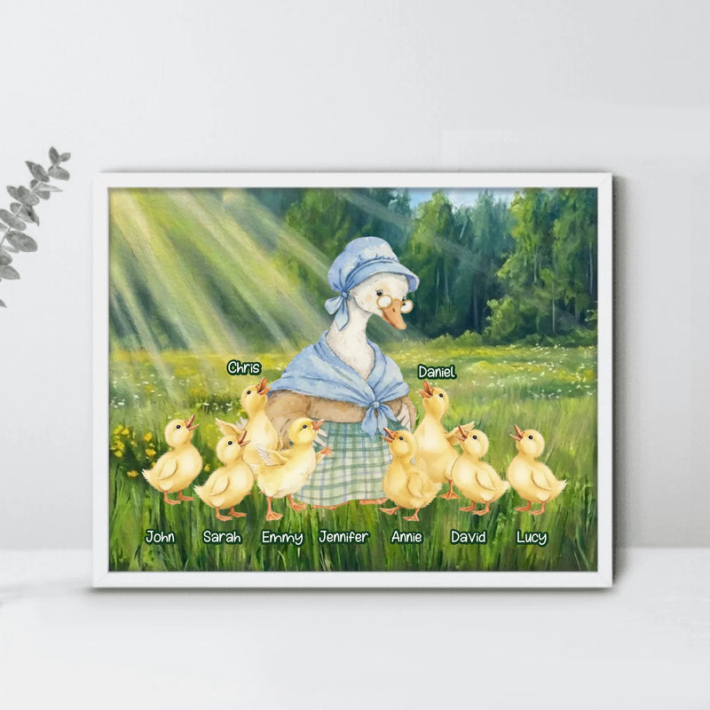 Personalized Grandma Goose Poster - Mother's Day Gift Idea - Custom Grandma and Grandkid Names with up to 8 Kids