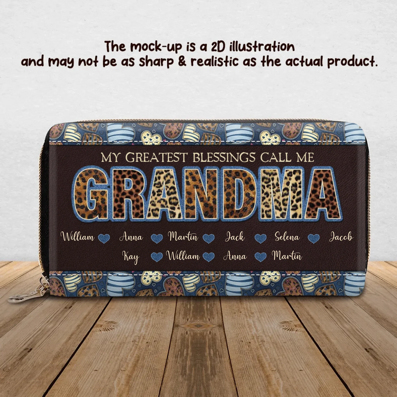 Personalized Grandma Long Wallet - Mother's Day Gift Idea From Kid to Grandma/ Mom with up to 10 Kids - My Greatest Blessings Call Me Grandma