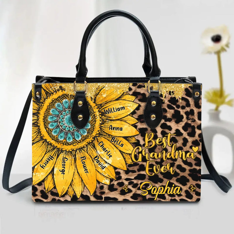 Personalized Mother's Day PU Leather Handbag with Long Straps - Gift Idea For Grandma/ Nana with up to 8 Kids - Best Grandma Ever