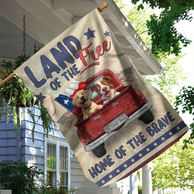 Personalized Dog Garden Flag - Upload Dog Photos with up to 7 Dogs - Home Of The Brave - Custom Dog Lover Patriotic Yard Decor