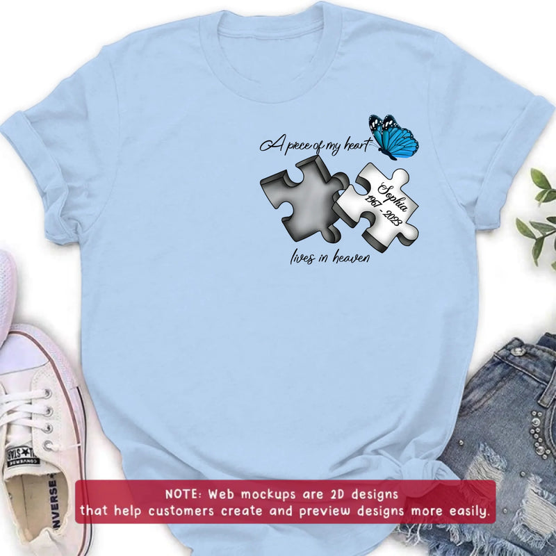 Personalized Memorial Embroidered T-Shirt/Hoodie/Sweater - Up to 5 Puzzles - Memorial Gift for Mother's Day/Father's Day - A Piece Of My Heart Lives In Heaven