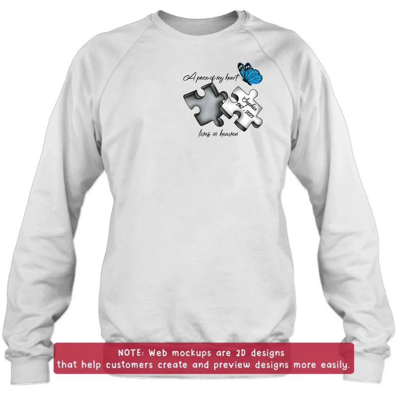 Personalized Memorial Embroidered T-Shirt/Hoodie/Sweater - Up to 5 Puzzles - Memorial Gift for Mother's Day/Father's Day - A Piece Of My Heart Lives In Heaven