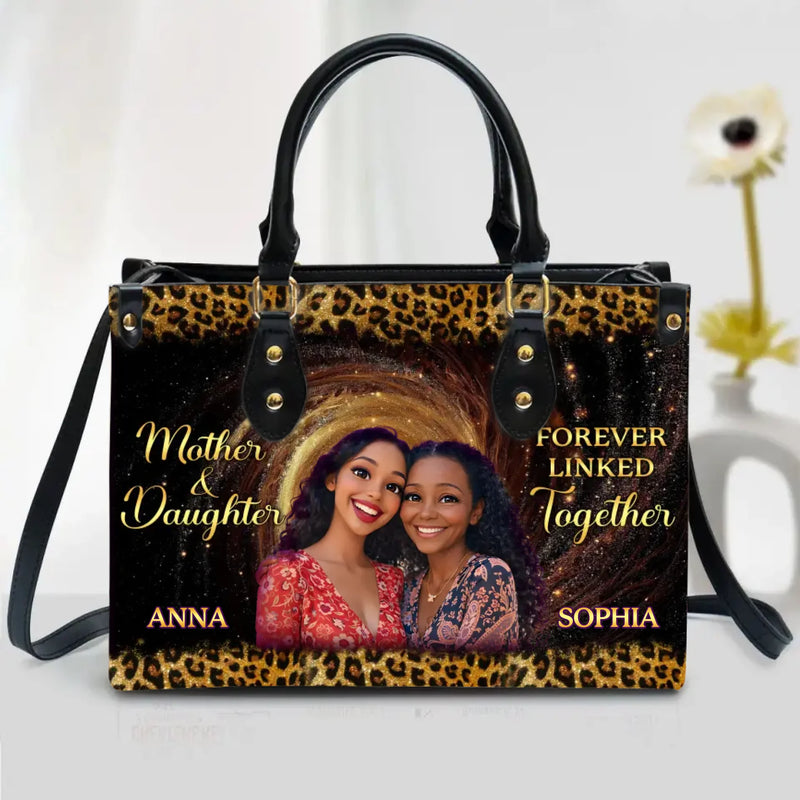 Personalized Photo PU Leather Handbag with Long Straps - Gift Idea For Mom/ Grandma - Mother & Daughter Forever Linked Together