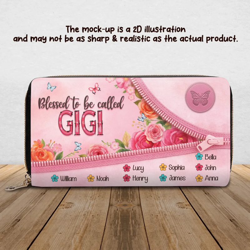 Personalized Grandma Long Wallet - Mother's Gift Idea with up to 9 Kids - Blessed To Be Called Gigi