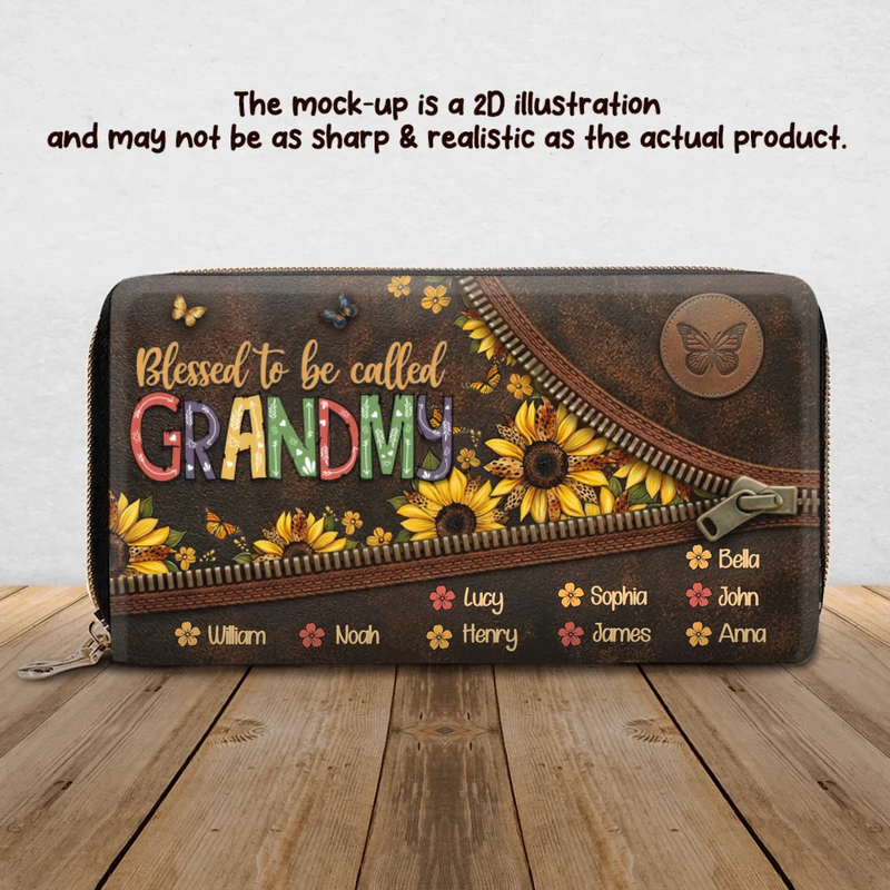 Personalized Grandma Long Wallet - Mother's Gift Idea with up to 9 Kids - Blessed To Be Called Grandmy