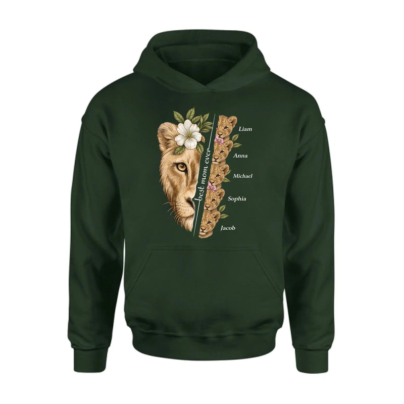 Personalized Lion Mom Shirt/ Hoodie with Kids Names – Best Mom Ever Custom Family Shirt, Mother’s Day Gift for Mom from Children with up to 5 Kids