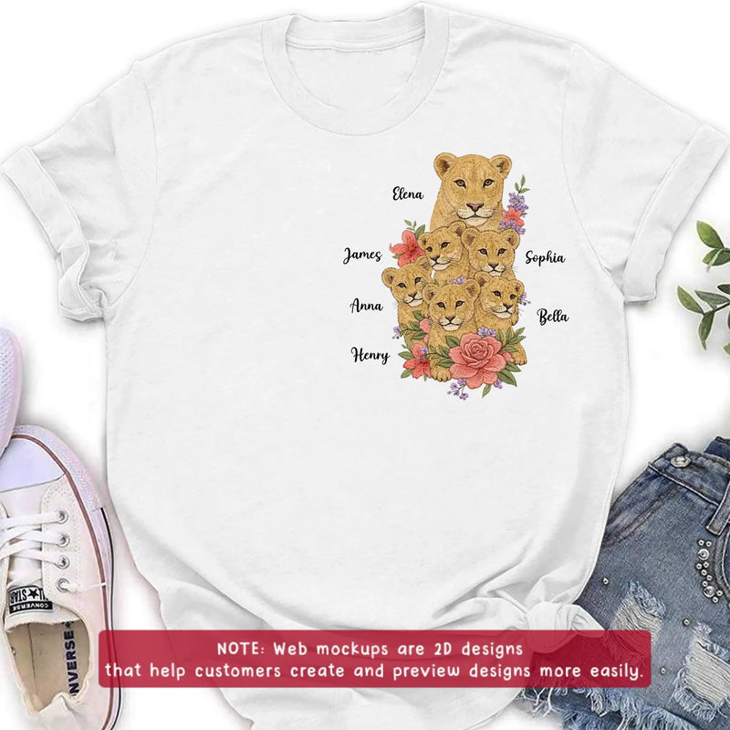 Personalized Lion Mom Embroidered Shirt/ Hoodie - Custom Floral Lion Family Meaningful Mother’s Day Gift for Mom with up to 5 Kids