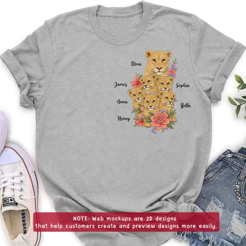Personalized Lion Mom Embroidered Shirt/ Hoodie - Custom Floral Lion Family Meaningful Mother’s Day Gift for Mom with up to 5 Kids