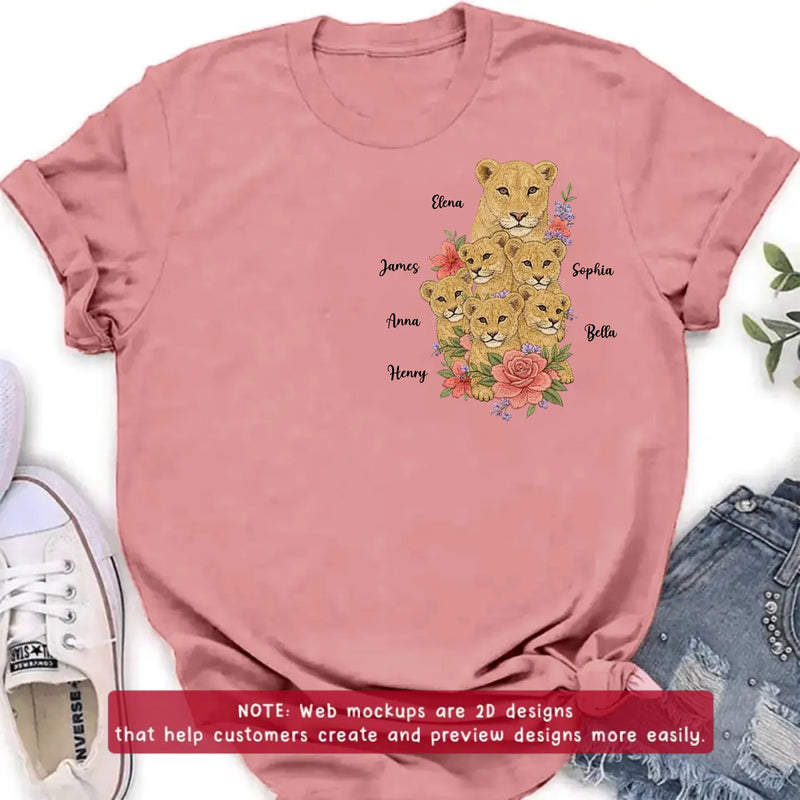 Personalized Lion Mom Embroidered Shirt/ Hoodie - Custom Floral Lion Family Meaningful Mother’s Day Gift for Mom with up to 5 Kids