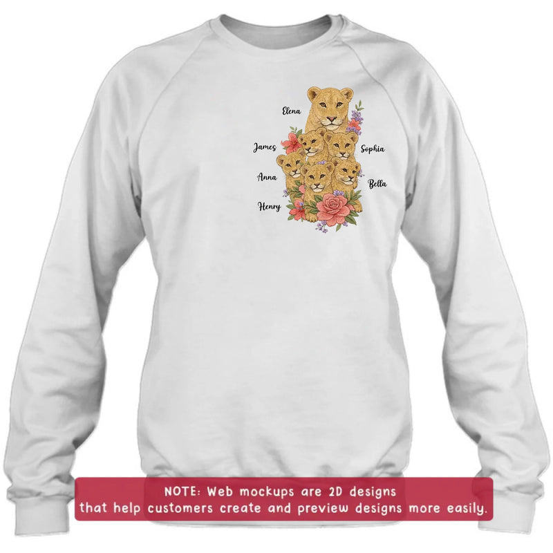 Personalized Lion Mom Embroidered Shirt/ Hoodie - Custom Floral Lion Family Meaningful Mother’s Day Gift for Mom with up to 5 Kids