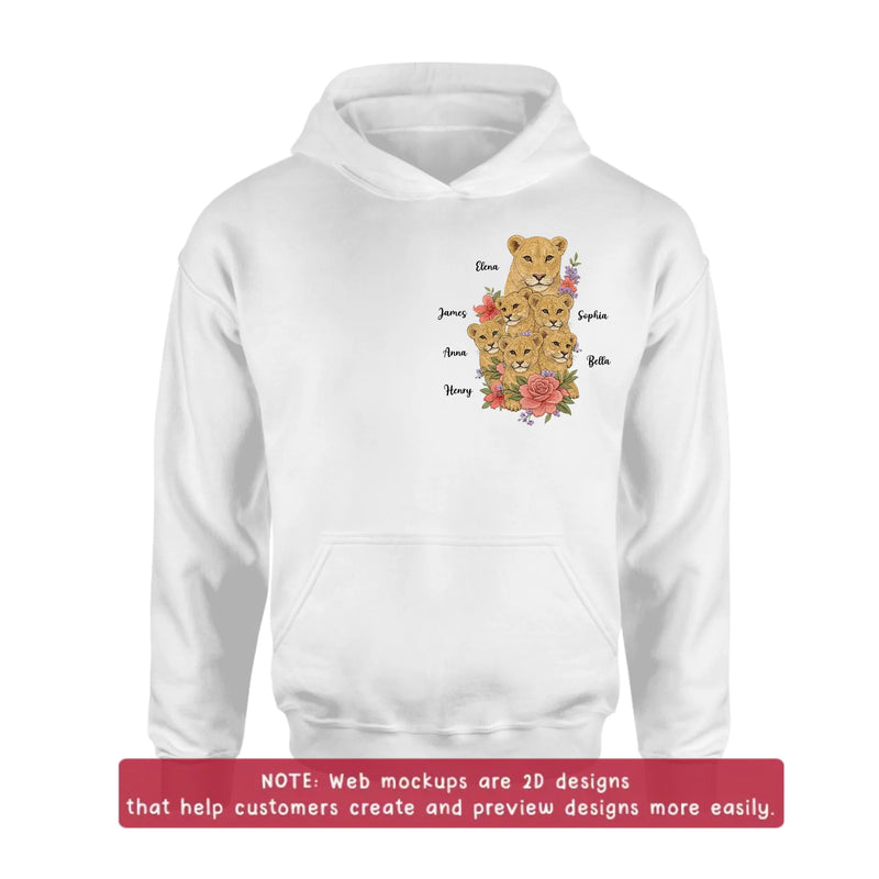 Personalized Lion Mom Embroidered Shirt/ Hoodie - Custom Floral Lion Family Meaningful Mother’s Day Gift for Mom with up to 5 Kids