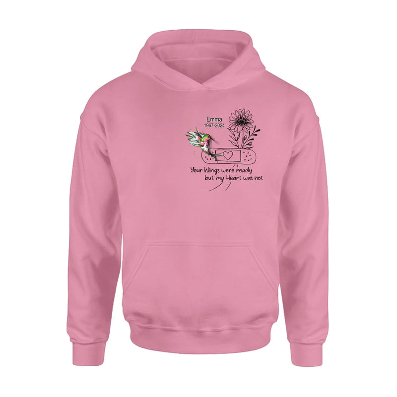 Personalized Memorial Hummingbird Unisex T-shirt/Long Sleeve/Sweatshirt/Hoodie - Memorial Gift Idea - Your Wings Were Ready But My Heart Was Not
