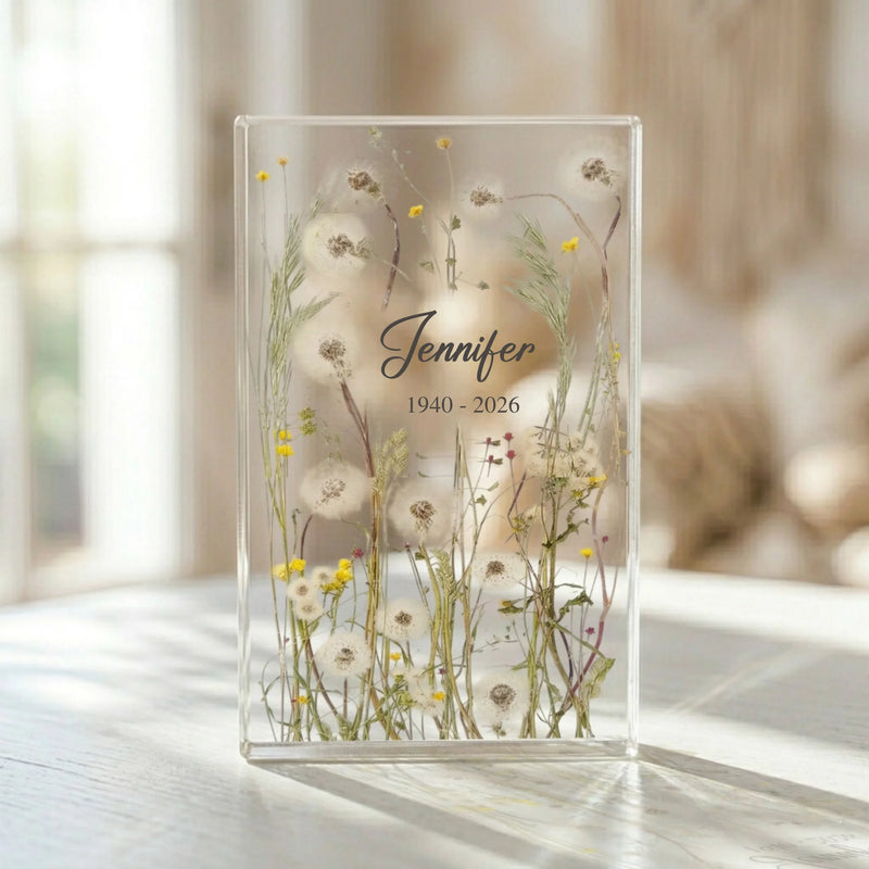 Personalized Wildflower Memorial Acrylic Plaque – Custom Sympathy Keepsake for Remembering a Loved One