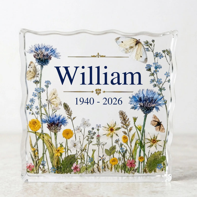 Personalized Memorial Acrylic Plaque with Wildflowers & Butterflies – Custom Remembrance Gift for Loss of Loved One