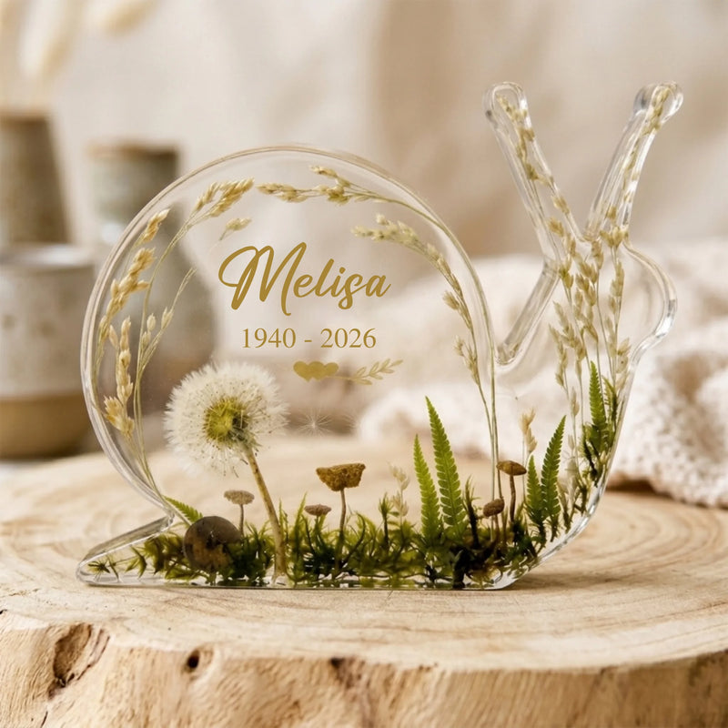 Personalized Snail Memorial Acrylic Plaque – Custom Nature-Inspired Sympathy Keepsake for Loved Ones