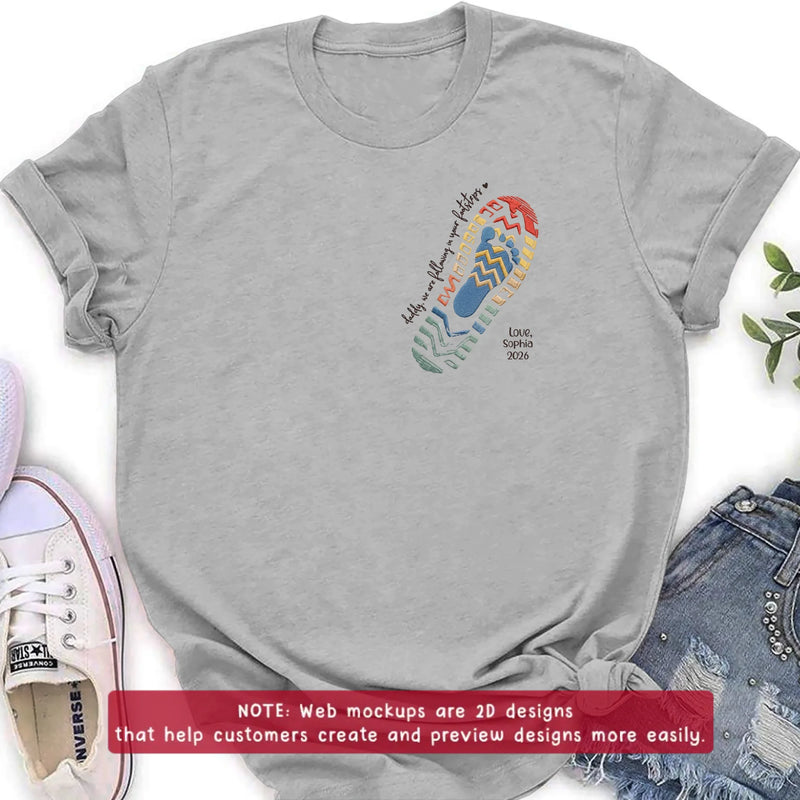 Personalized Dad Embroidered Shirt/ Hoodie - Father's Day Gift with up to 5 Kids - Daddy, We Are Following In Your Footsteps