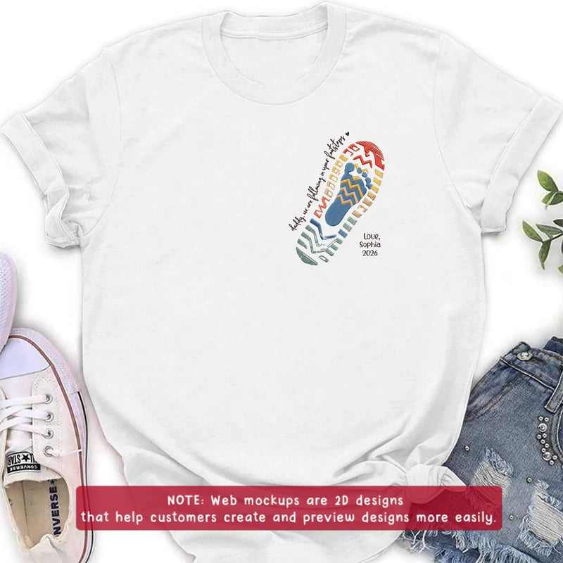 Personalized Dad Embroidered Shirt/ Hoodie - Father's Day Gift with up to 5 Kids - Daddy, We Are Following In Your Footsteps